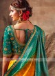 Yellow & Peacock Blue Bandhani Saree